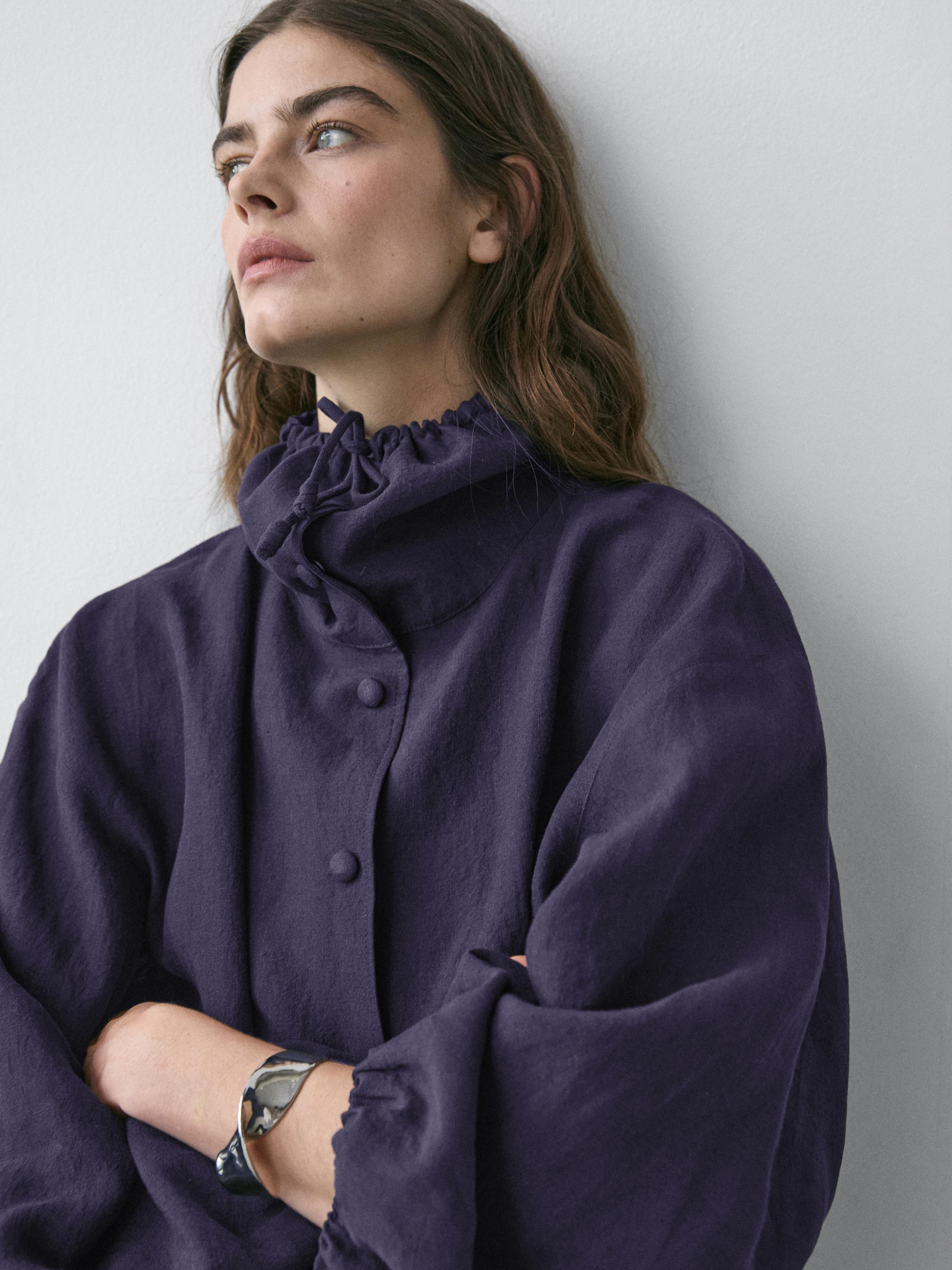 100% linen bomber jacket with collar detail