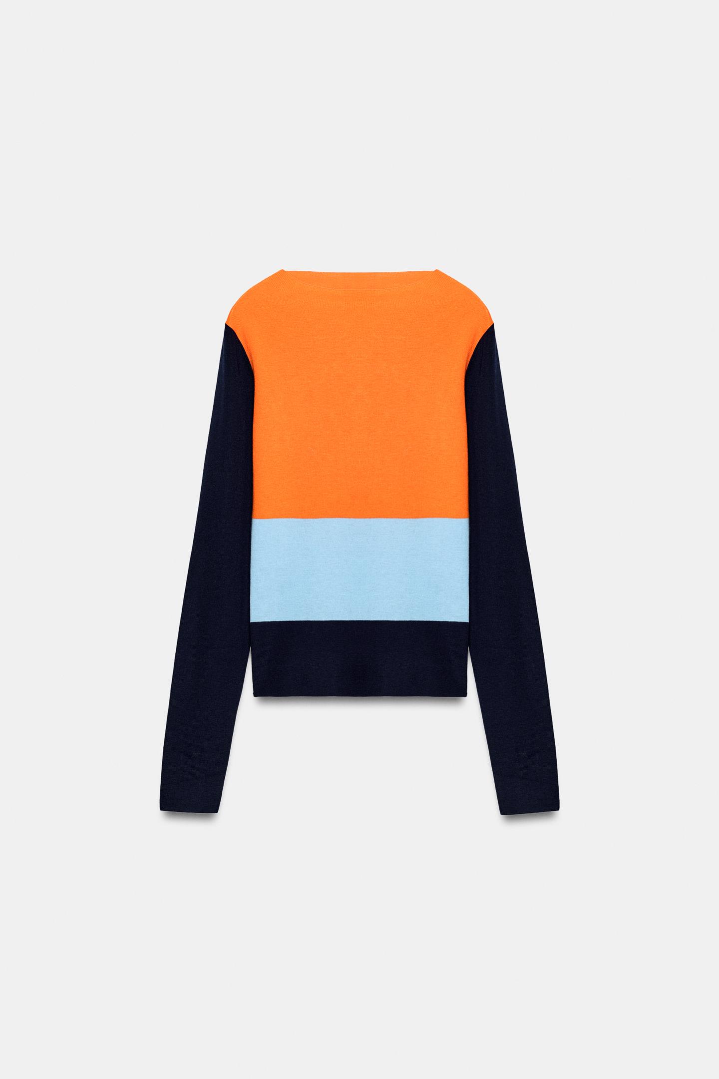 Женский топ Zara Color Block Fine Knit Top, цвет: Разноцветный — фото 6