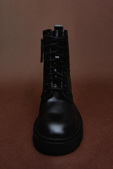 LACE-UP LEATHER ANKLE BOOTS - Black by Zara