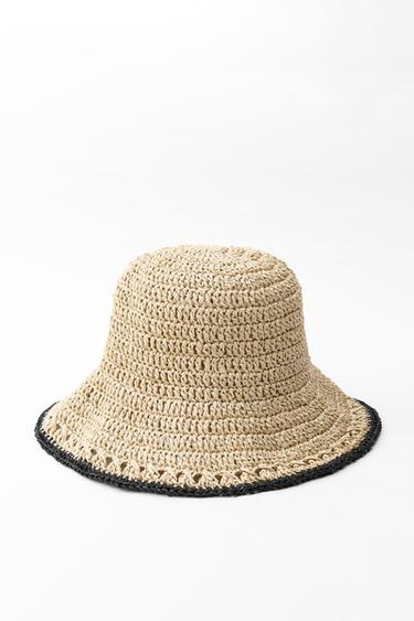 CONTRAST WOVEN BUCKET HAT - Light beige by Zara