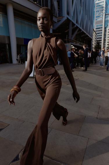 COMBINAISON SANS MANCHES CEINTURE - Marron de Zara - Image 3