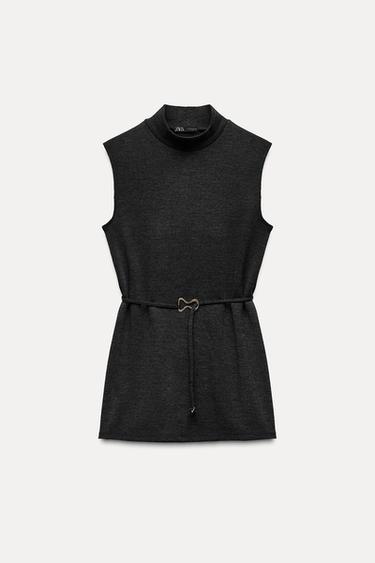 SOFT PIQUÉ HIGH NECK TOP - charcoal grey by Zara - Image 0