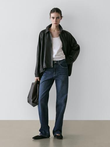 Jean straight décontracté taille haute - Bleu moyen de Zara
