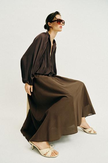 JUPE MI-LONGUE CAPE - Marron de Zara - Image 5
