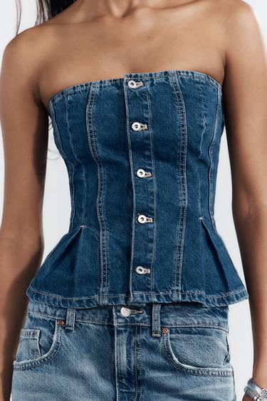 TRF DENIM BANDEAU TOP - Blue by Zara