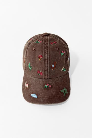 Zara EMBROIDERED TWILL CAP - Brown
