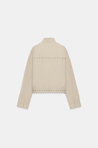 WASHED EFFECT JACKET WITH STUDS - Light beige by Zara - Image 3