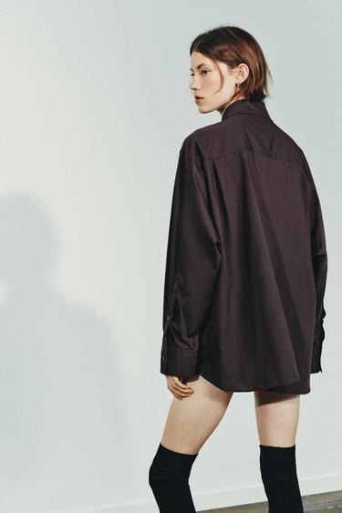 POPLIN SHIRT WITH SCARF DETAIL - Dark brown by Zara - Image 4