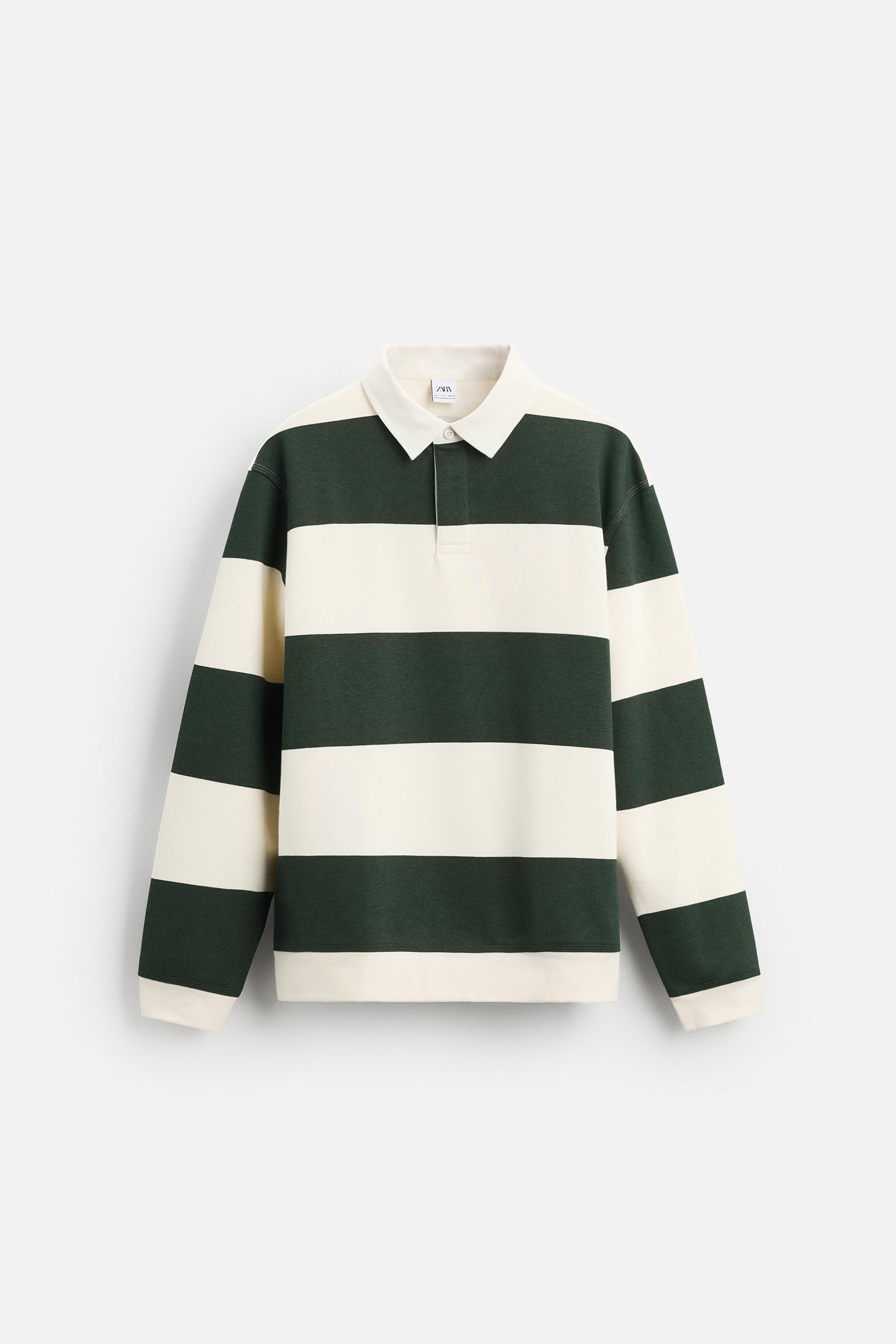 CONTRAST COLLAR POLO SWEATSHIRT - Ecru / Navy | ZARA Australia