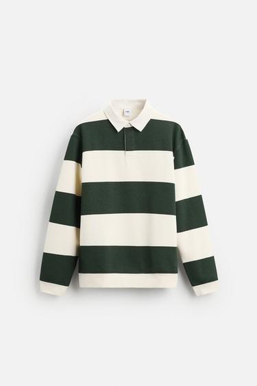 CONTRAST COLLAR POLO SWEATSHIRT - Ecru / Green by Zara