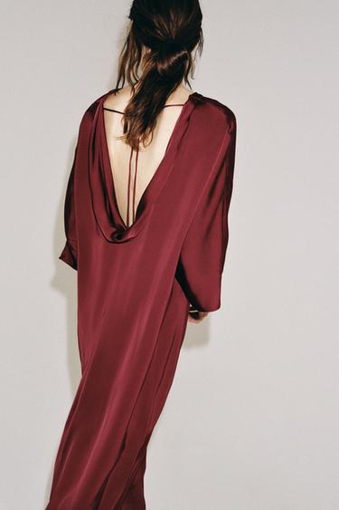 ROBE MI-LONGUE SATINÉE ZW COLLECTION - Bordeaux de Zara - Image 5
