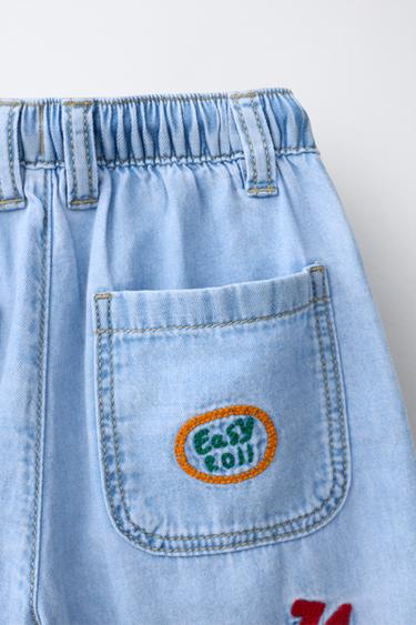 PANTALON FLUIDE BRODÉ - Bleu clair de Zara - Image 3