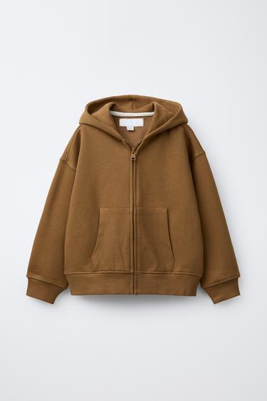 Zara PLAIN PLUSH HOODED SWEATSHIRT - Ocher