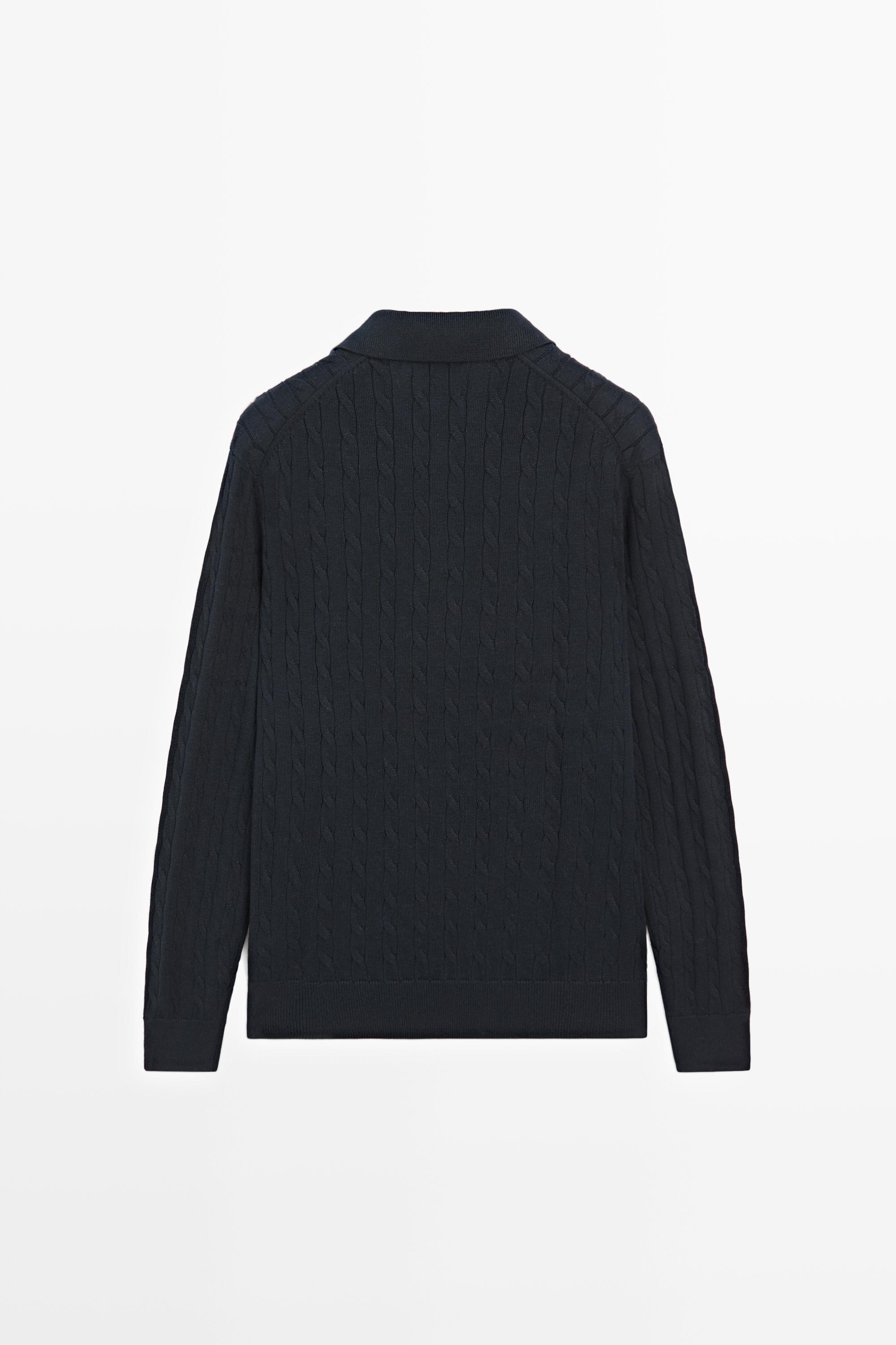 Pull polo en maille tressée 100 % coton