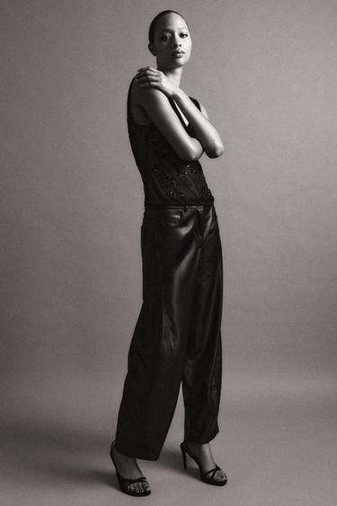 EMBROIDERED TULLE STRAP TOP - Black by Zara