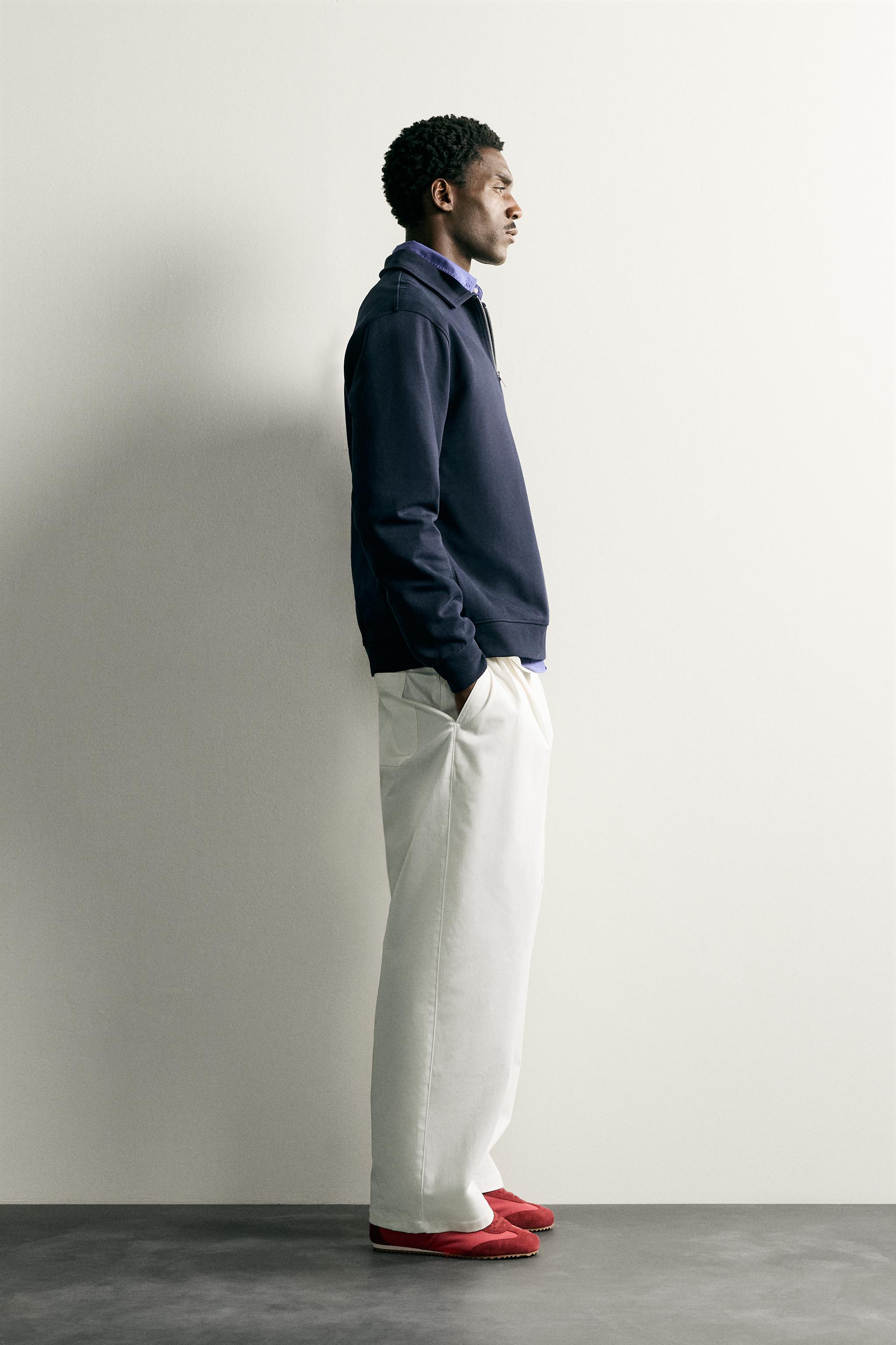 Zara FERMUARLI İNTERLOK POLO SWEATSHIRT görsel 4
