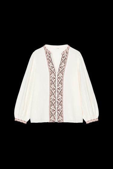 Zara EMBROIDERED SHIRT - Oyster-white - Image 0