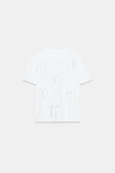T-SHIRT WITH BOWS - White by Zara