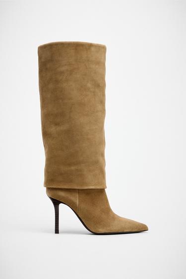 BOTA DE SALTO EM CROUTE - Marrom-areia da Zara