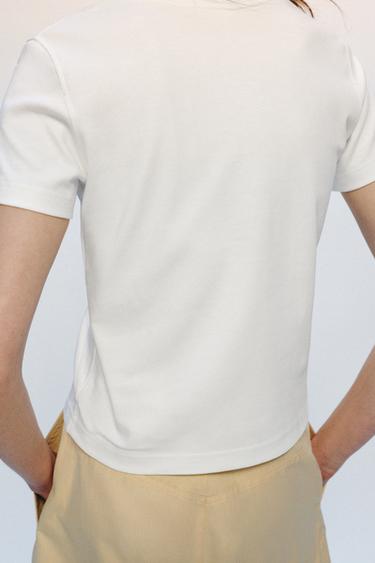 INTERLOCK SHORT SLEEVE T-SHIRT - Oyster-white by Zara - Image 3