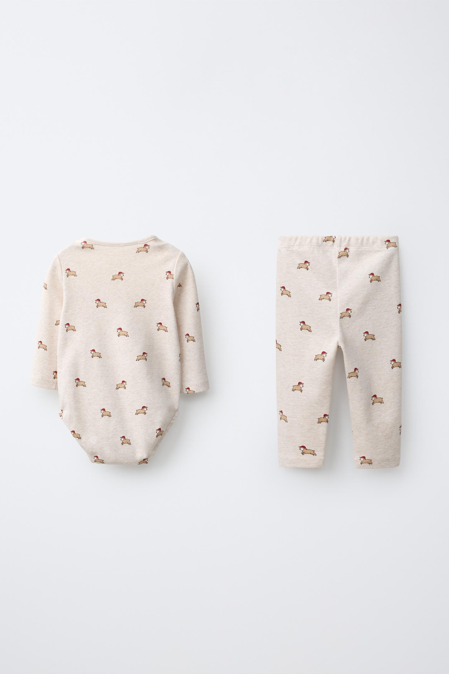 Детский комплект Zara Sheep Print Bodysuit and Legging Set, цвет: Бежевый меланжевый — фото 2