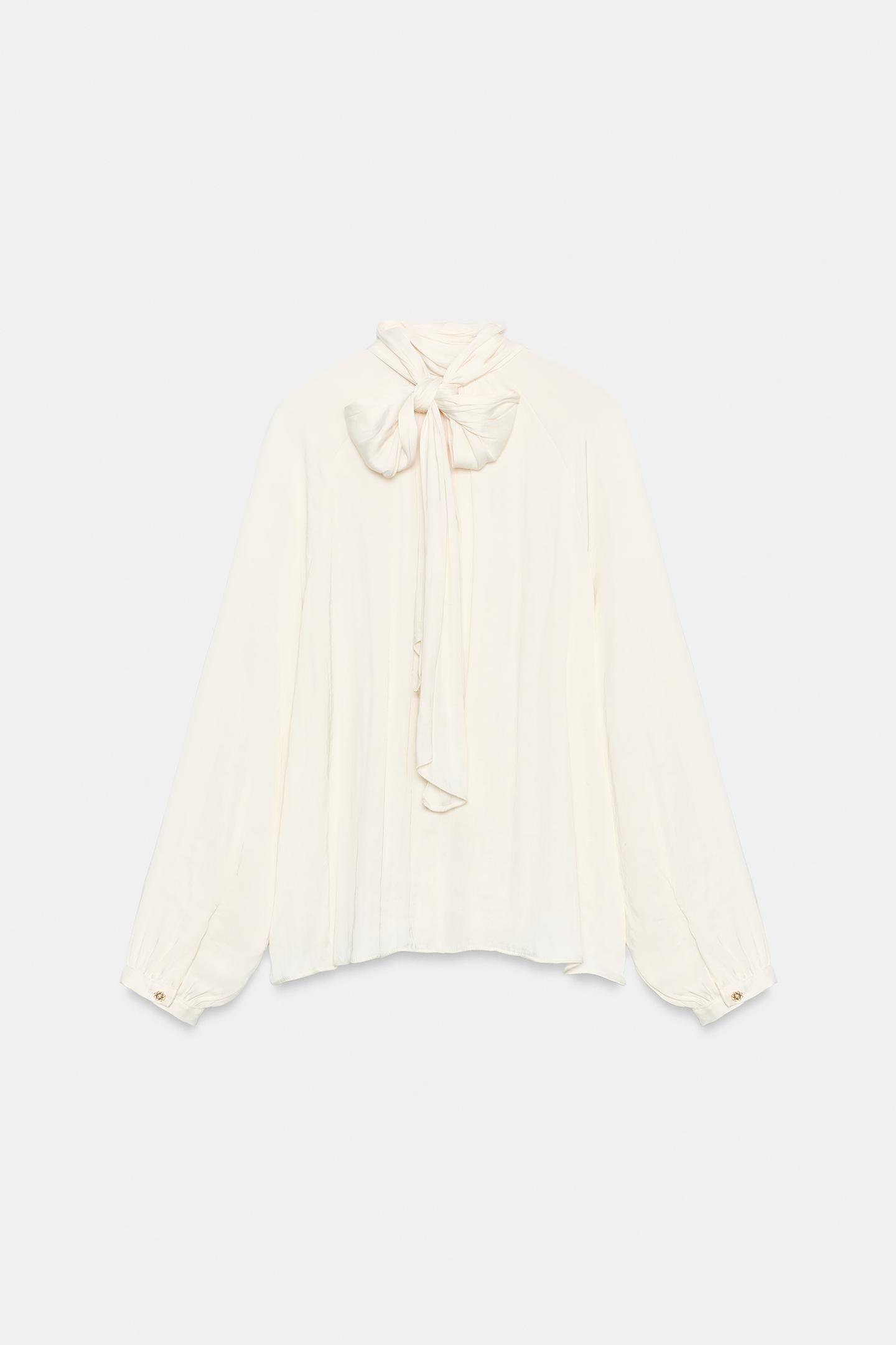 Женская блузка Zara Flowy Bow Blouse, цвет: Экрю — фото 6