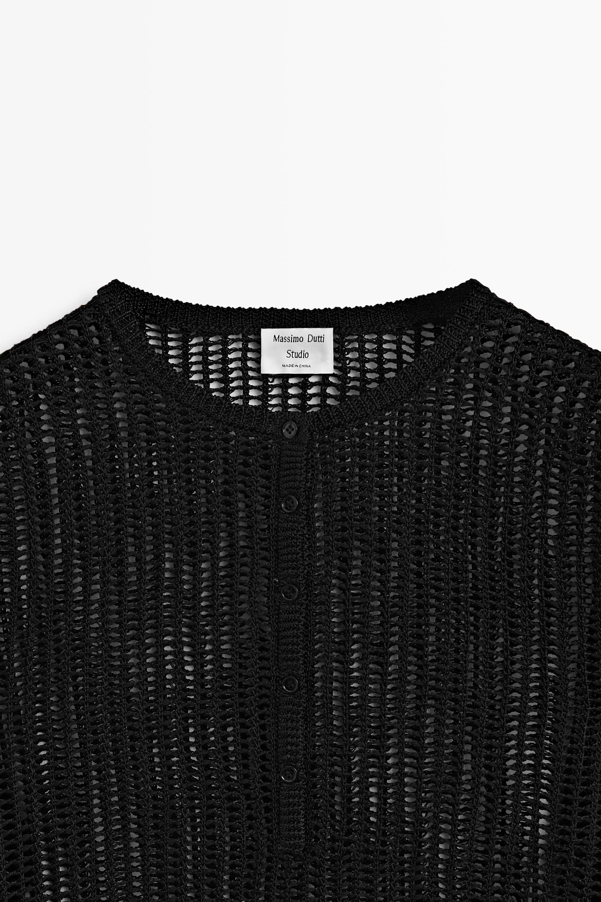 Cutwork knit button-up sweater - STUDIO