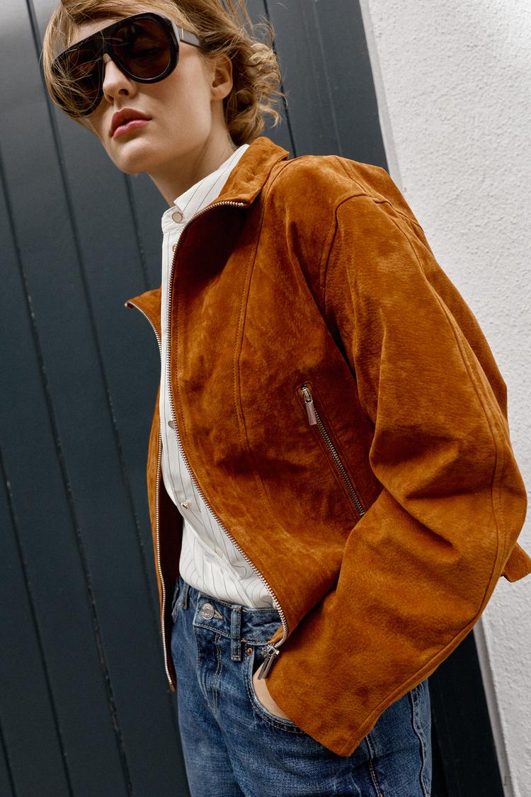 Chaqueta 100% cuero de cuello alto 2