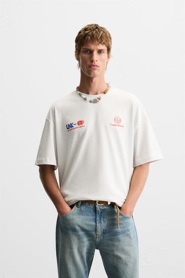 CAMISETA COM ESTAMPA COMBINANDO - Branco-marfim da Zara