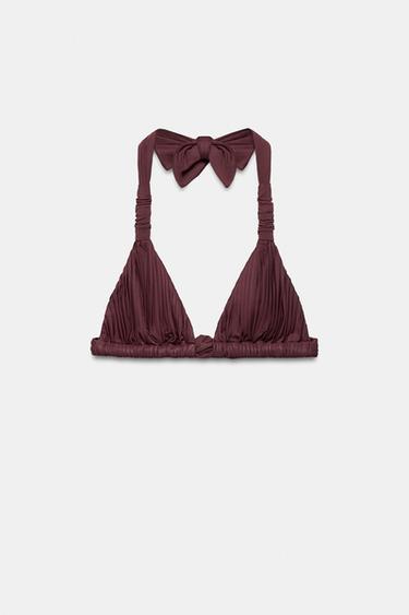 TOP BIKINI TRIANGULAR PLISADO - Marrón de Zara