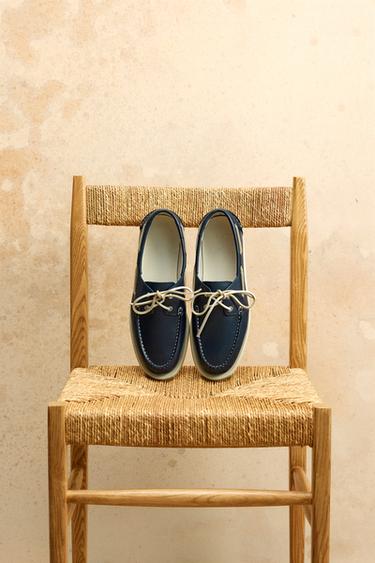 Zara LEATHER DECK SHOES - Blue