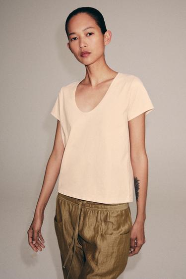 COTTON SHORT SLEEVE T-SHIRT - Beige-pink by Zara