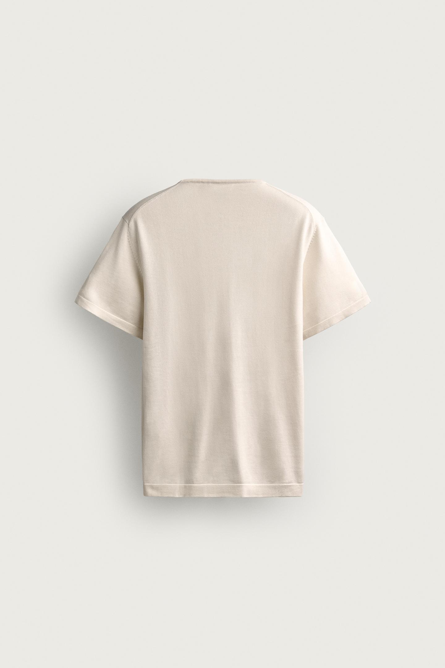 Мужская футболка Zara Regular Fit Knit, цвет: Экрю — фото 8