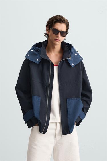 PARKA COLOR BLOCK CAPUCHA - Marino de Zara