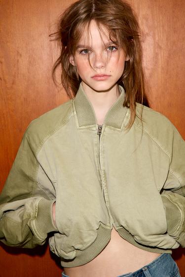 JAKET BOMBER EFEK WASH - Khaki terang dari Zara
