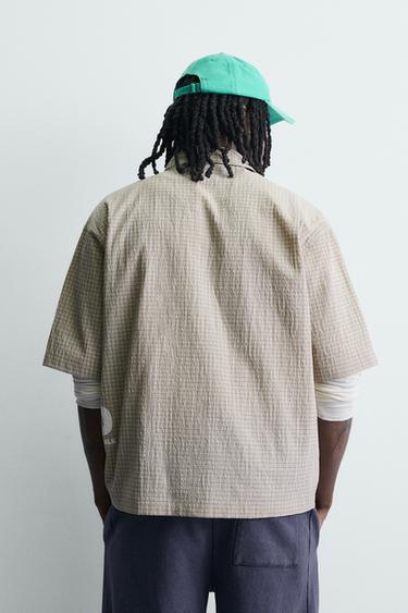 CHECK SHIRT WITH SLOGAN PRINTS - camel by Zara - Image 2
