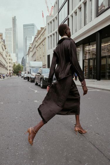 CRINKLED-EFFECT SATIN SKIRT - Brown by Zara - Image 5