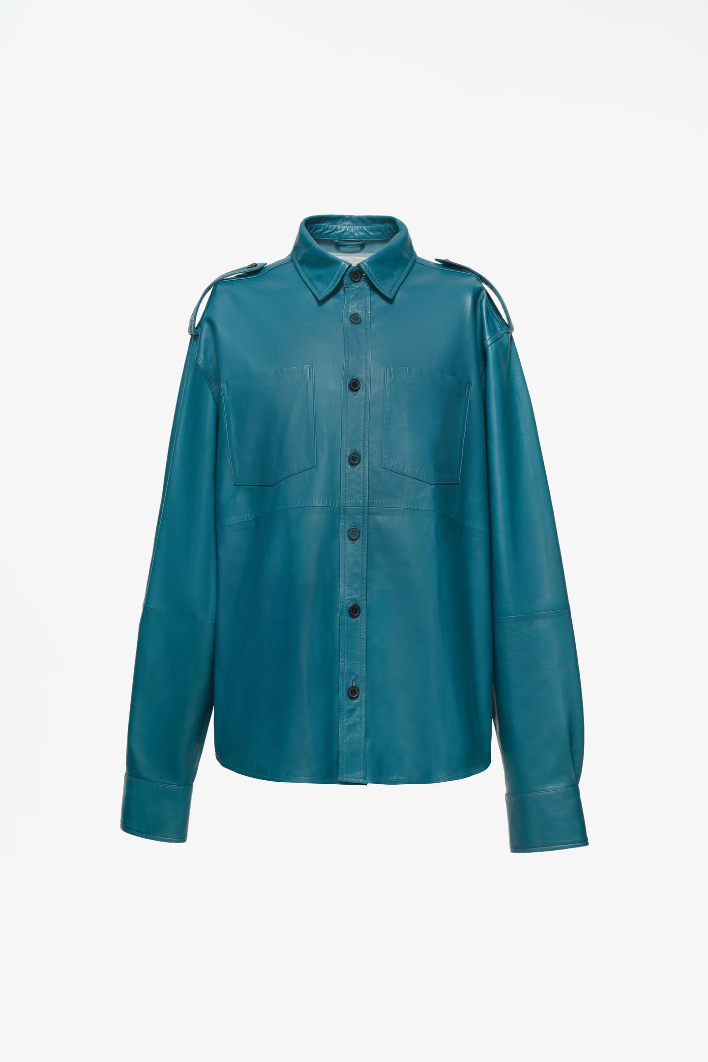 Мужская рубашка Zara Limited Edition Relaxed-Fit Leather, цвет: Светлый синий — фото 3
