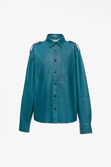LIMITED EDITION RELAXED-FIT LEATHER SHIRT — Light blue 1
