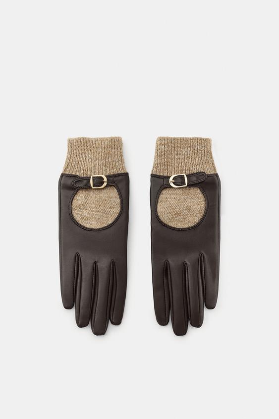 GANTS COURTS COMBINÉS MATIÈRE SYNTHÉTIQUE - Marron de Zara - Image 3