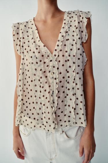 BLUSA ESTAMPADA LUNARES - Crudo / Marrón de Zara