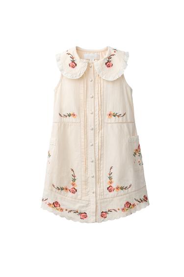 VEZENA OBLEKA Z OVRATNIKOM PETER PAN - Ekru barva od Zare