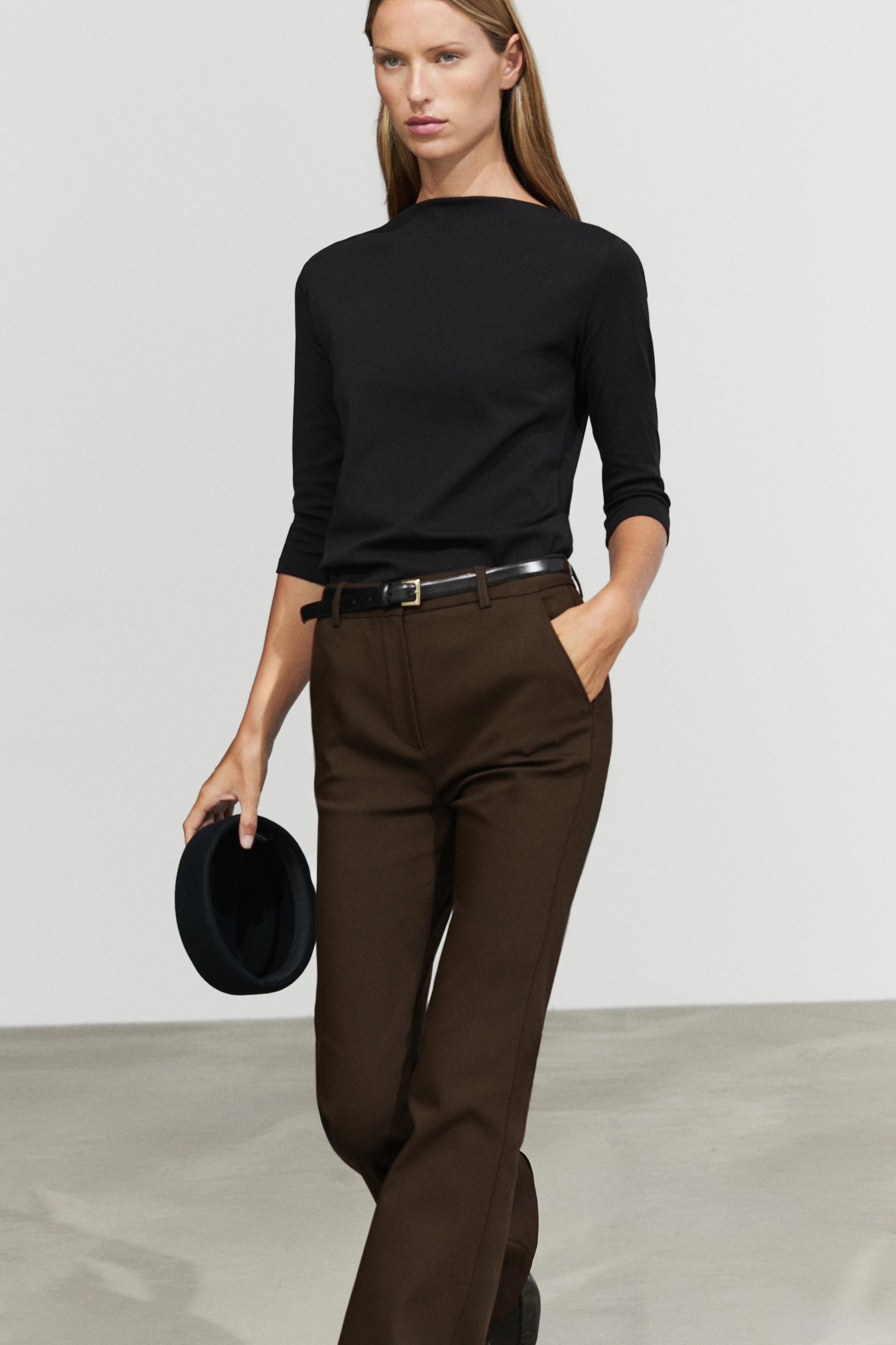 Stretch cotton blend mock neck T-shirt