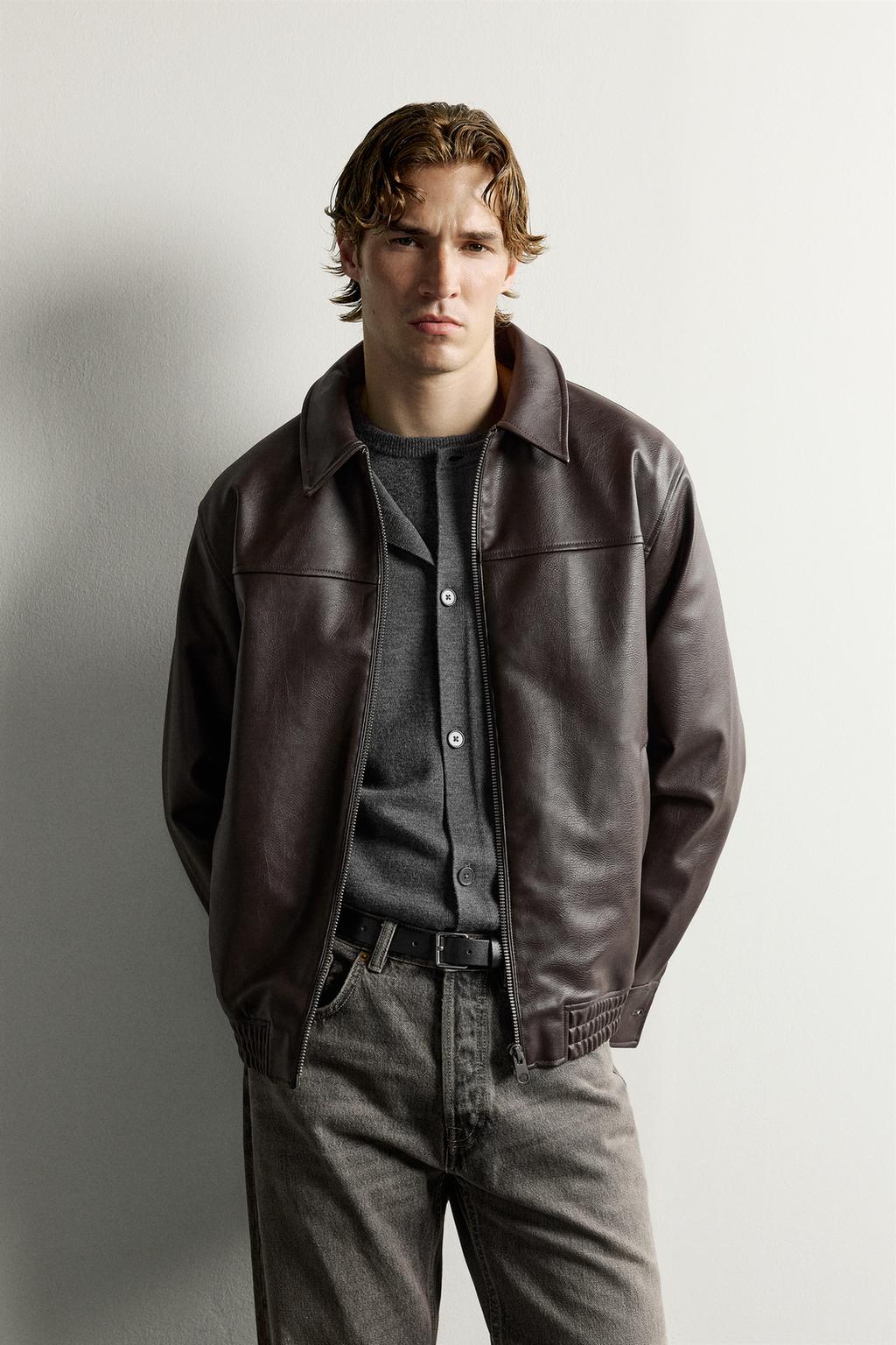 RELAXED FIT LEATHER EFFECT JACKET