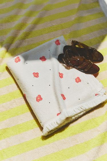Zara FLORAL BEACH TOWEL - Cream