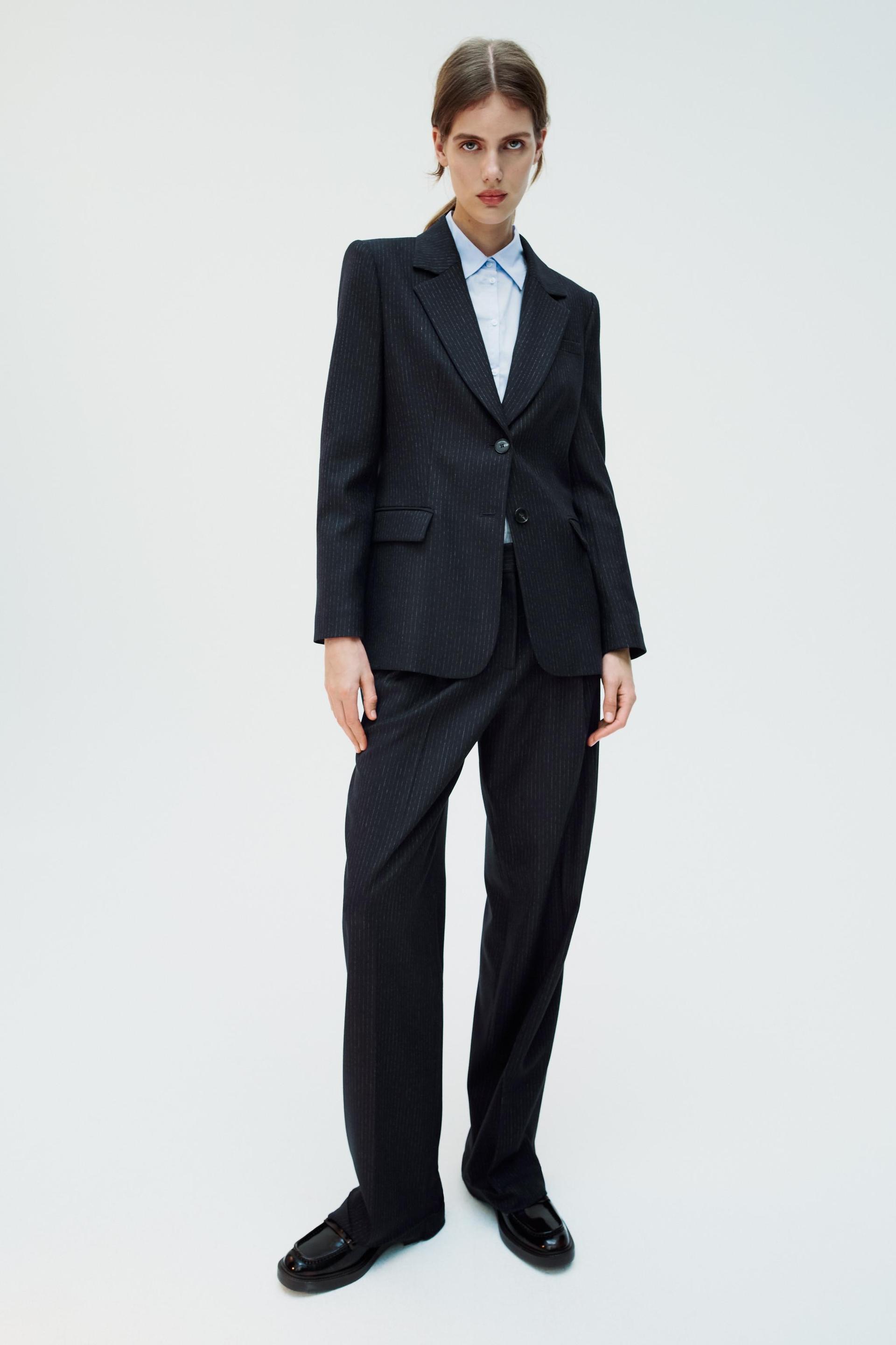 PINSTRIPE STRAIGHT LEG TROUSERS - Navy blue | ZARA South Africa