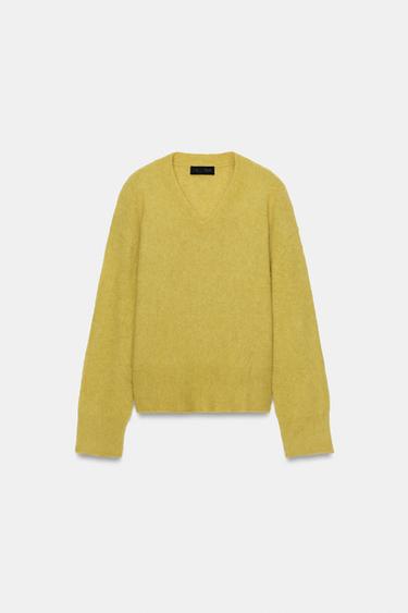 WOOL BLEND V-NECK JUMPER - Mustard by Zara - Image 0