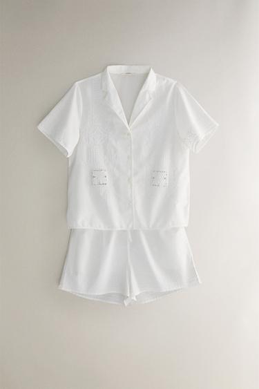 EMBROIDERED COTTON SHIRT - Oyster-white by Zara - Image 4