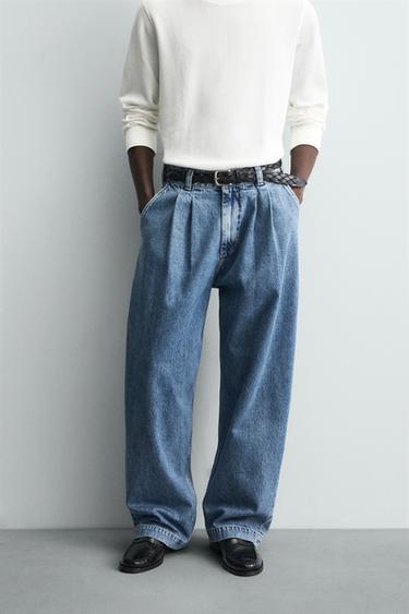 WIDE-FIT PLEATED JEANS - Light blue by Zara