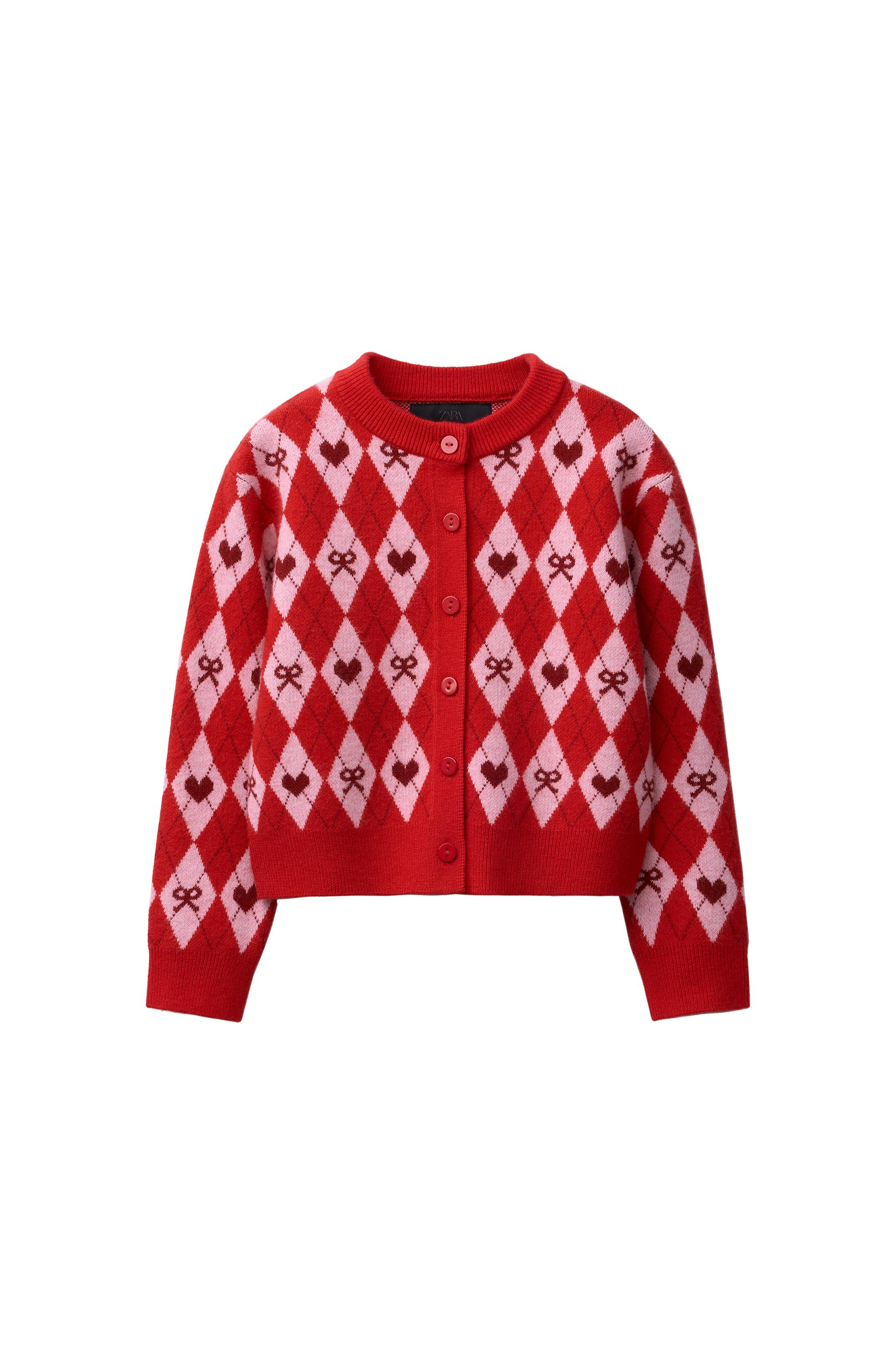 新品　新作　zara ザラハート柄ニットカーディガン ハート柄ジャカードニットカーディガン - ネイビーブルー | ZARA Japan
